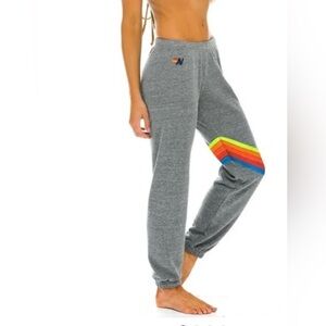 Aviator Nation Gray Joggers with Rainbow Stripes